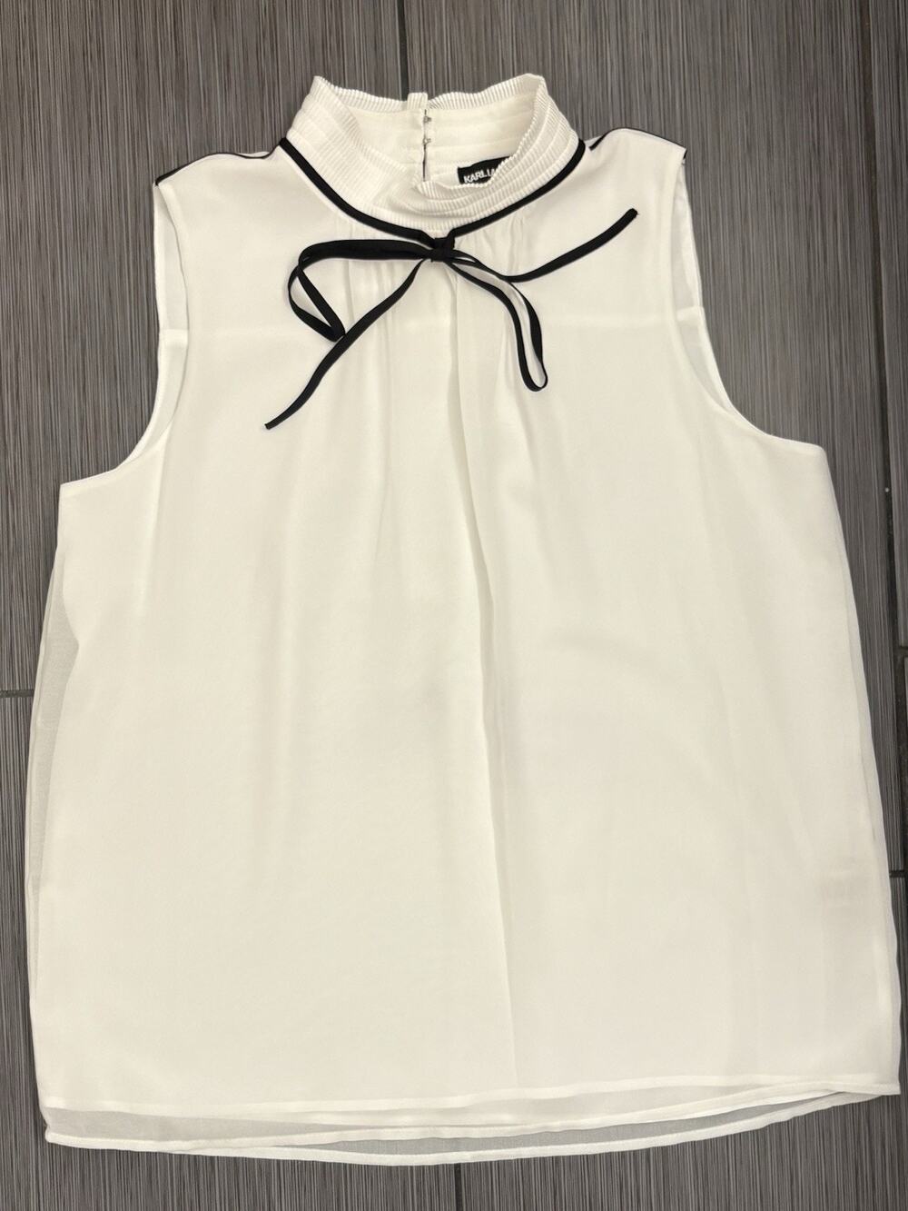 Karl Lagerfeld Paris Sleeveless Ruffle Mock Neck Blouse Women’s Medium White